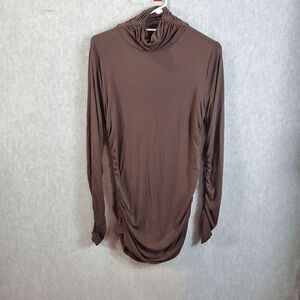 Soft Surroundings Dress Womens Medium Brown Bodycon Mini Side Ruched Mock Neck